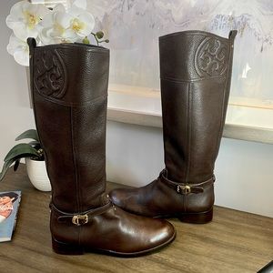 Tory Burch Marlene Riding Boot Tumbled Leather Coconut Brown US 9